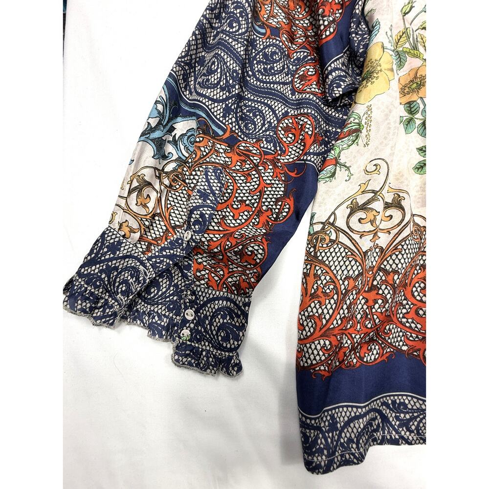 Johnny Was NWOT Evette 100% silk Blouse Sz XXL floral print ruffled neckline - Picture 6 of 14